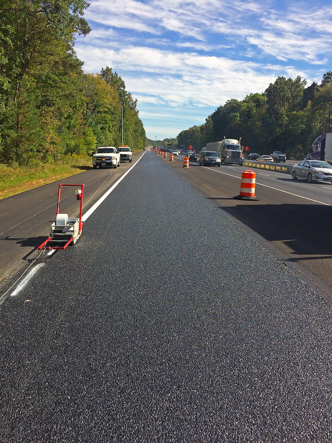 Road construction photo of pavement overlay.